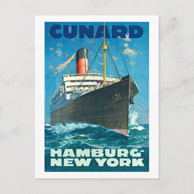CARTE POSTALE CUNARD OCEAN LINER HAMBURG NEW YORK POSTER (Devant)