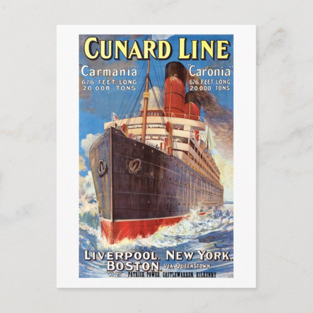 CARTE POSTALE CUNARD OCEAN LINER HAMBURG NEW YORK POSTER POSTCAR (Devant)