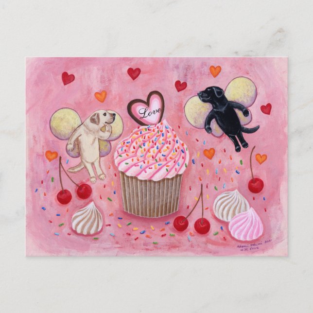 Carte Postale Cupcake and Labrador Fairies Peinture (Devant)