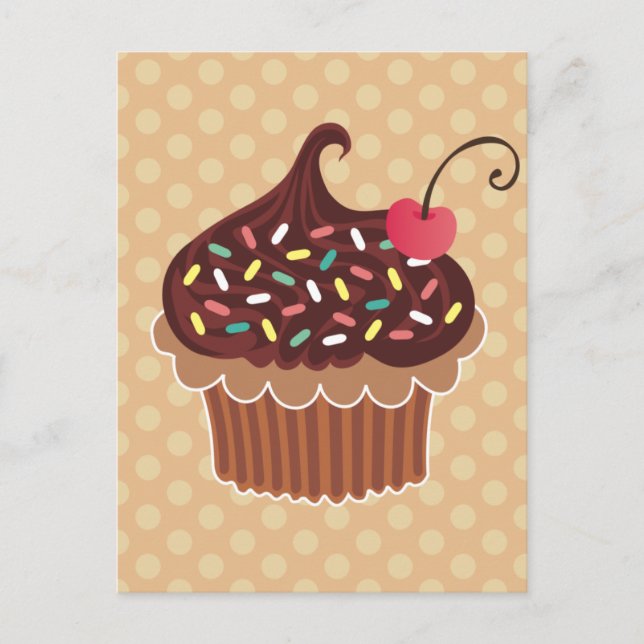 Carte Postale Cupcake au chocolat et cerise (Devant)