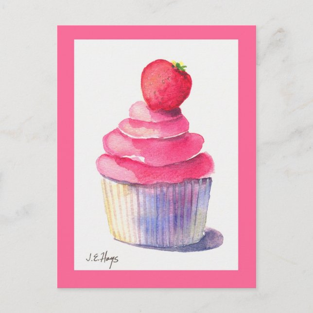 Carte postale Cupcake aux fraises (Devant)