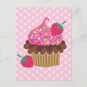 Carte Postale Cupcake aux fraises et au chocolat