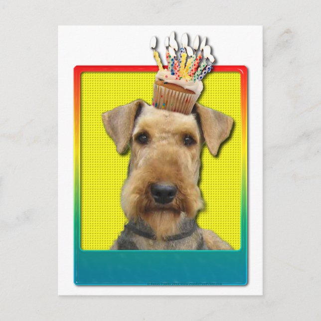 Carte Postale Cupcake d'anniversaire - Airedale (Devant)