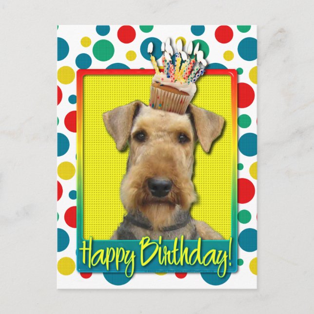 Carte Postale Cupcake d'anniversaire - Airedale (Devant)