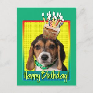 Carte Postale Cupcake d'anniversaire - Chiot Beagle - Chloe