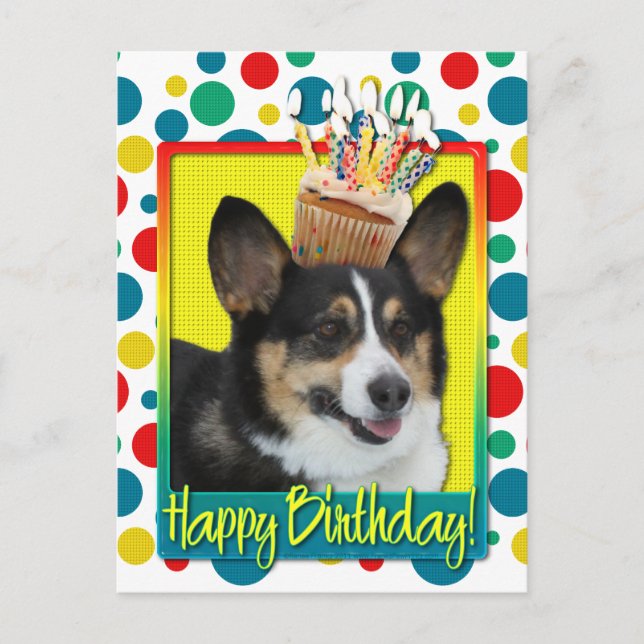 Carte Postale Cupcake d'anniversaire - Corgi (Devant)