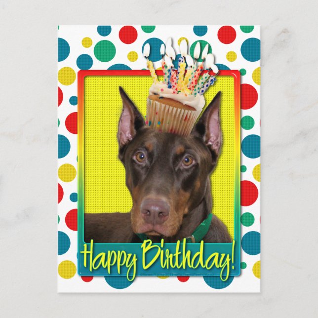 Carte Postale Cupcake d'anniversaire - Doberman - Rouge - Rocky (Devant)