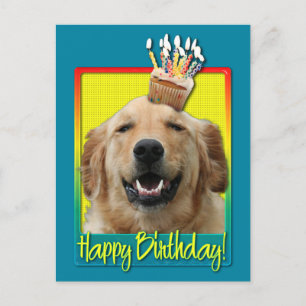 Carte Postale Cupcake d'anniversaire - Golden Retriever - Mickey