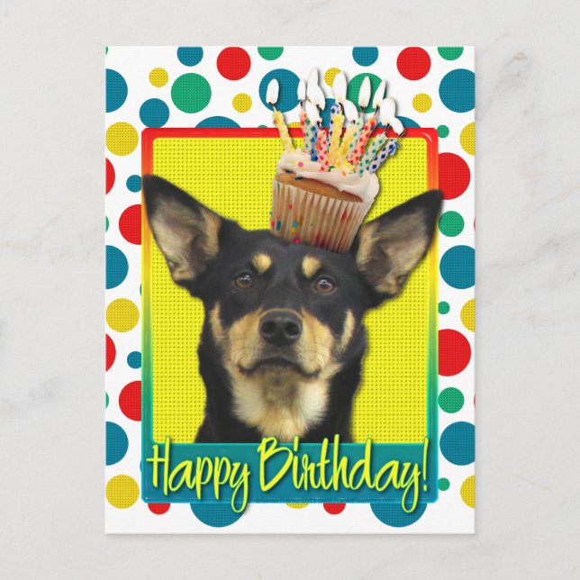 Carte Postale Cupcake d'anniversaire - Kelpie australienne - Jud (Devant)