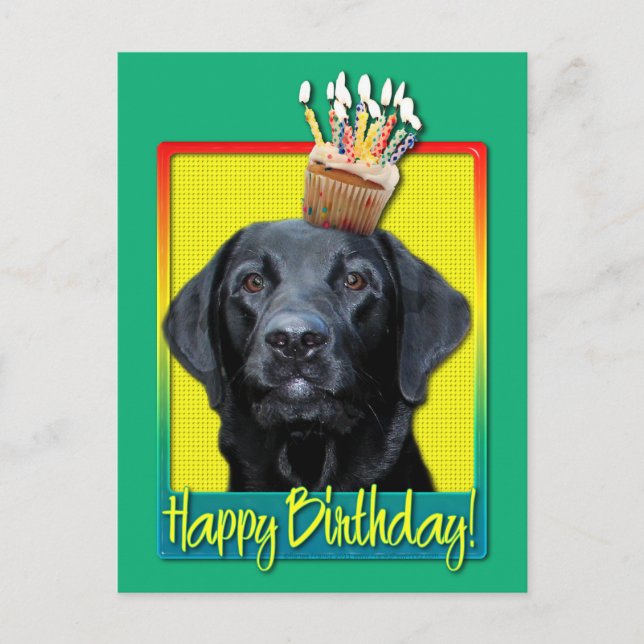 Carte Postale Cupcake d'anniversaire - Labrador - Noir - Gaz (Devant)