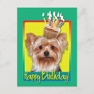 Carte Postale Cupcake d'anniversaire - Yorkshire Terrier