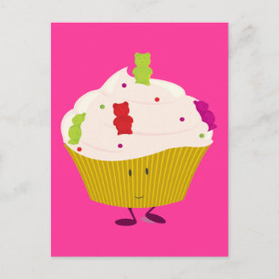 Carte Postale cupcake de l'ours gummy souriant