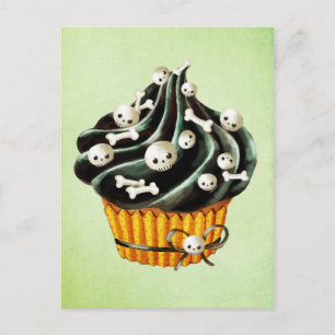 Carte Postale Cupcake d'Halloween noir avec de minuscules crânes