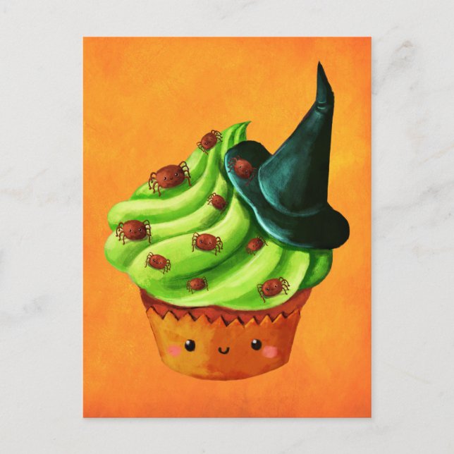 Carte Postale Cupcake d'Halloween plein de minuscules araignées (Devant)