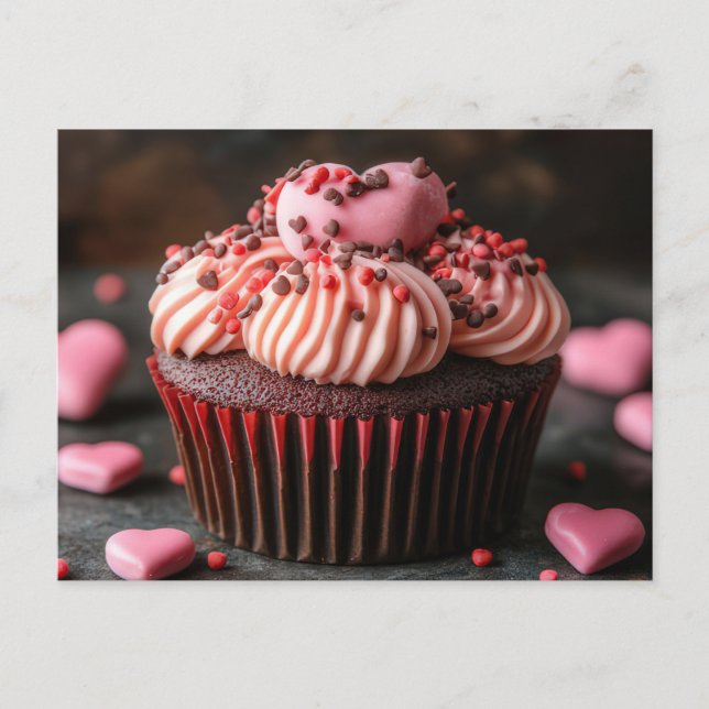 Carte Postale Cupcake doux avec coeurs Saint-Valentin (Devant)