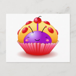Carte postale Cupcake Ladybug jaune