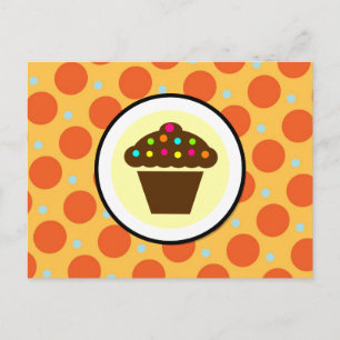 Carte Postale Cupcake mignon sur Pois orange bleu jaune
