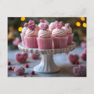 Carte Postale Cupcakes doux avec coeurs Saint Valentin