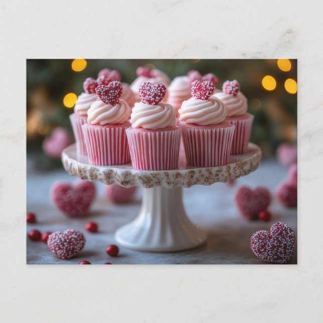 Carte Postale Cupcakes doux avec coeurs Saint Valentin (Devant)