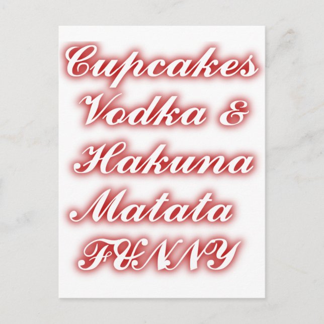 Carte Postale Cupcakes Rouge Vodka Hakuna Matata FUNNY. (Devant)