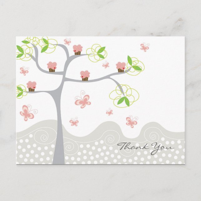 Carte Postale Cupcakes Whimsical Tree Butterflies Sweet Birthday (Devant)