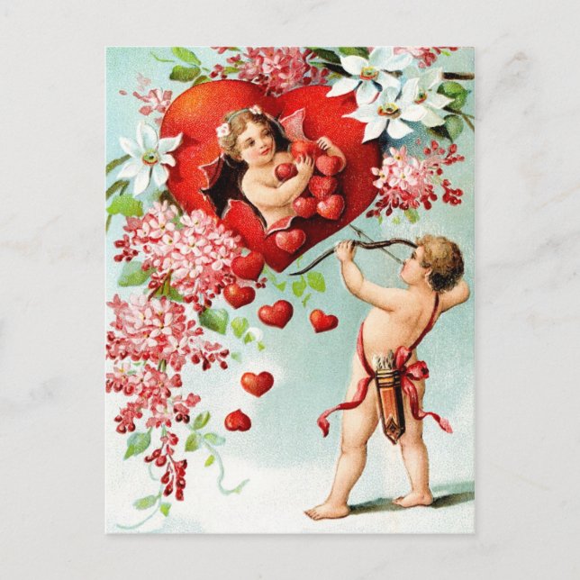 Carte Postale Cupide et une douche de coeur (Devant)