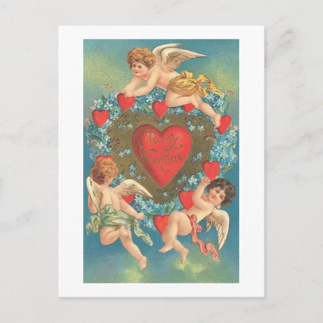 Carte Postale Cupides avec Coeurs (2) (Devant)