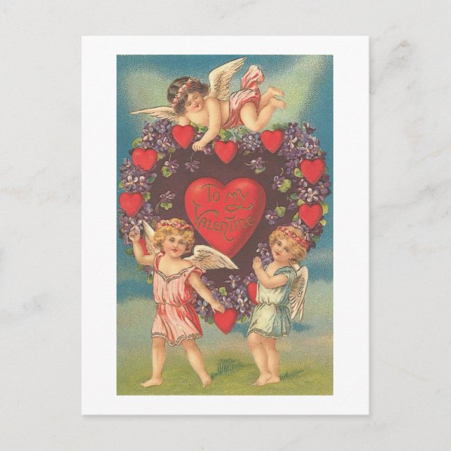 Carte Postale Cupides avec Coeurs (4) (Devant)