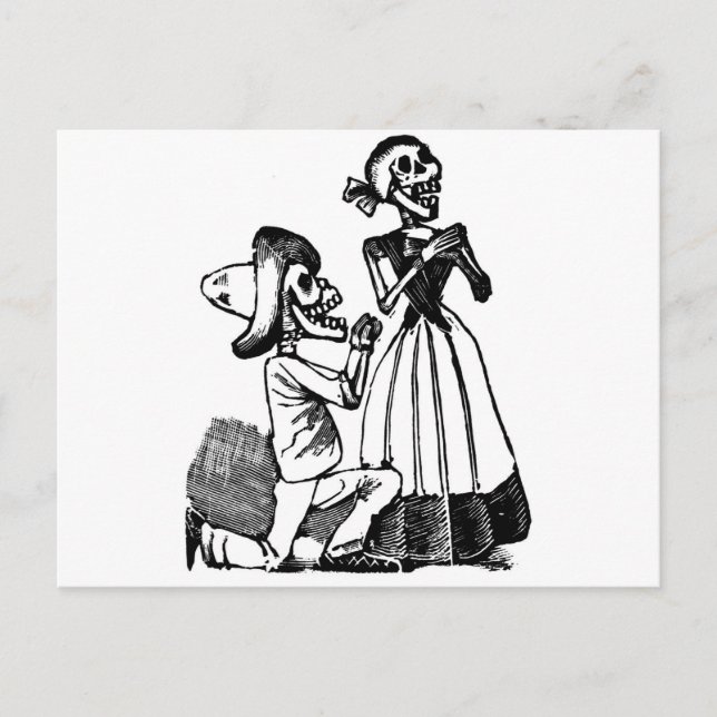 Carte Postale Cupidon Calavera, Skeleton Lovers c. Années 1900 (Devant)