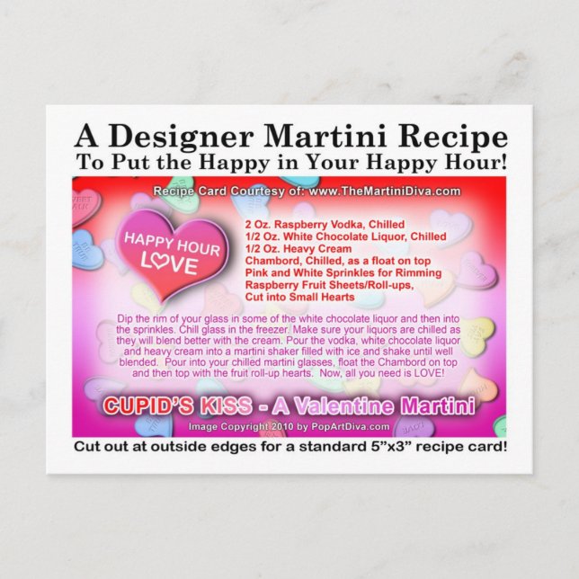 Carte postale Cupid's Kiss Valentine Martini Recet (Devant)