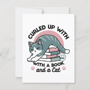 Carte Postale Curieux avec un livre et un chat - Lecture confort