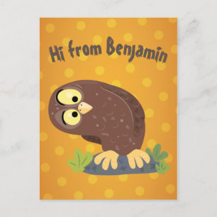 Carte Postale Curieux et drôle dessin animé de chouette brune