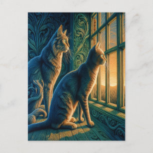 Carte Postale Curious Cats by the Window