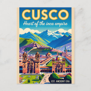 Carte Postale Cusco Pérou Art de l'affiche rétro de voyage de la