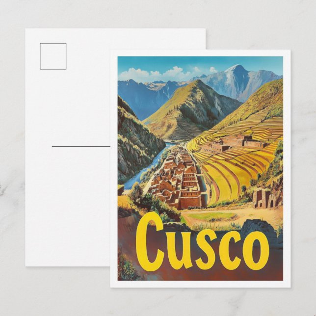 Carte Postale Cusco Pérou Illustration du Vintage voyage artisti (Devant / Derrière)