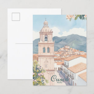 Carte Postale Cusco Pérou Peinture Gouache Illustration Voyage