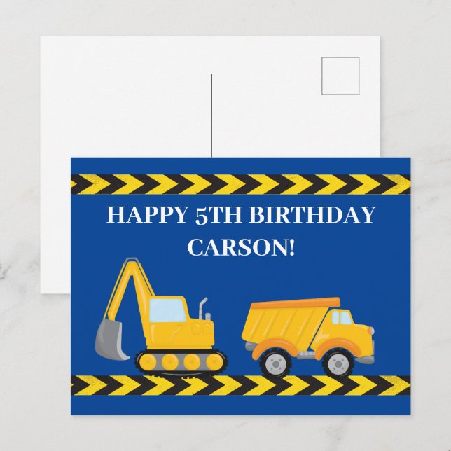 Carte Postale Custom Boys Construction Camion Bleu Joyeux annive (Devant / Derrière)