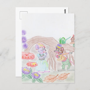 Carte Postale Custom Kids Artwork, deux mignonnes souris, fleurs
