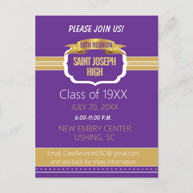 Carte Postale Custom Purple 50th Class Reunion Invite (Devant)