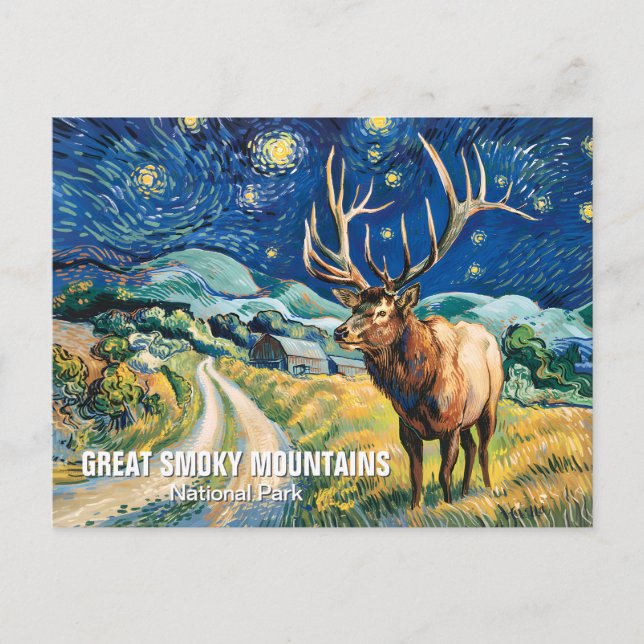 Carte Postale Custom Text Great Smoky Mountains Elk Van Gogh Art (Devant)