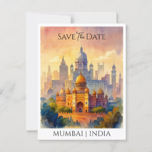 Carte Postale Customisé Enregistrer la date Mumbai India Aquarel
