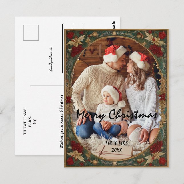 Carte Postale Customisez le cadre de Noël avec votre photo (Devant / Derrière)