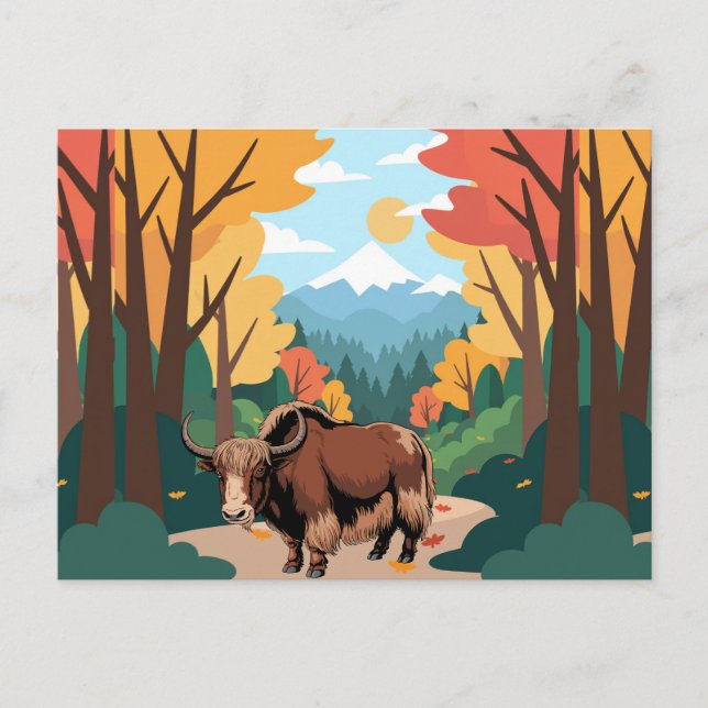 Carte Postale Cute & adorable brown Yak  (Devant)