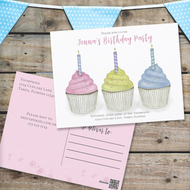 Carte Postale Cute Anniversaire Cupcakes Whimsical Sweet (Créateur téléchargé)