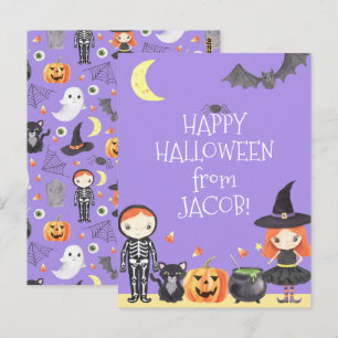 Carte Postale Cute Aquarelle Costume d'Halloween Enfants