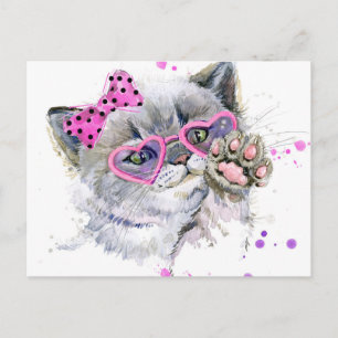 Carte Postale Cute Aquarelle Kitten