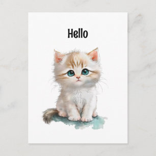 Carte Postale Cute Aquarelle Kitten avec yeux bleus