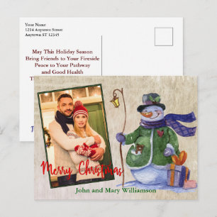 Carte Postale Cute aquarelle Snowman Photo Noël