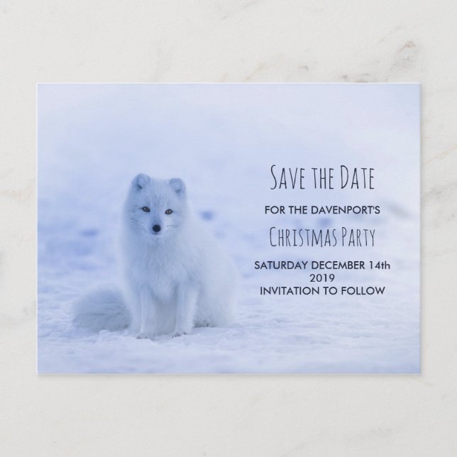 Carte Postale Cute Arctic Fox on Snow Save Date (Devant)