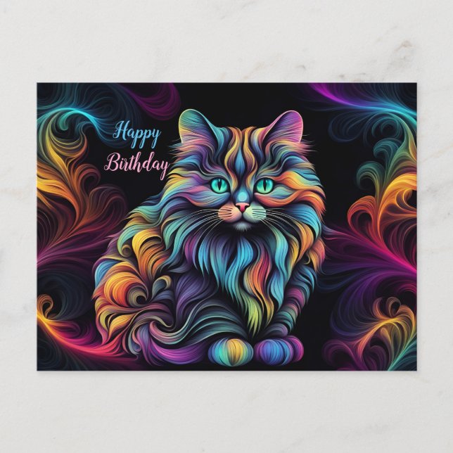 Carte Postale Cute Art Chat Kitty Coloré (Devant)